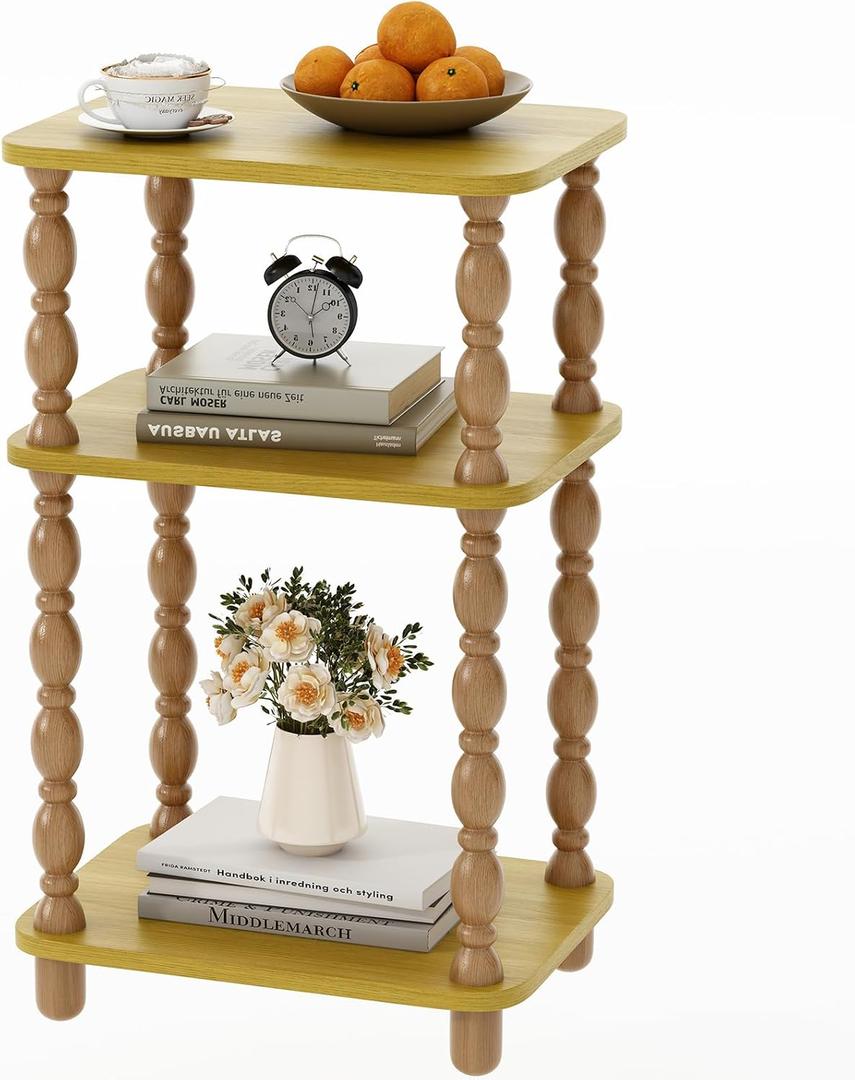 Small Side Table, 3-Tier End Table, Farmhouse End Table, Modern Accent Table, Narrow Couch Side Table for Small Spaces, Skinny Bedside Table Nightstand for Bedroom, Living Room(Rustic Walnut)