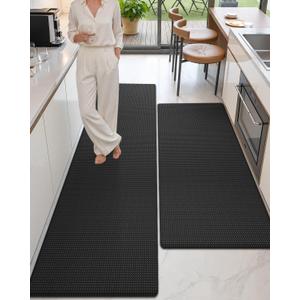 Color&Geometry Anti Fatigue Cushion Padded Kitchen Mat for Floor - 24x59+24x87,Easy Clean, Waterproof & Oil Proof, Anti Slip, Foam Rubber Runner Rug for Front Sink Comfort Standing, Black Set of 2