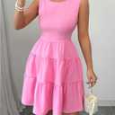WDIRARA Women's Bow Chain Back Sleeveless Dress Flared A Line Short Dress (Pink, S)