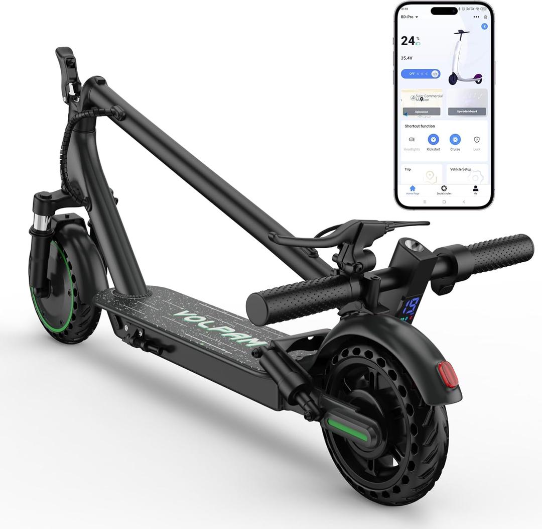 VOLPAM Electric Scooter with Double Suspension, 350W Strong Motor, Max 19 MPH Top Speed & 17 Miles Range, 8.5" Foldable E Scooter with Smart APP, Cruise Control