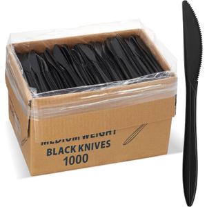 1,000 Plastic Disposable Knives Bulk Black Medium Weight Disposable Silverware Plastic Cutlery Knife