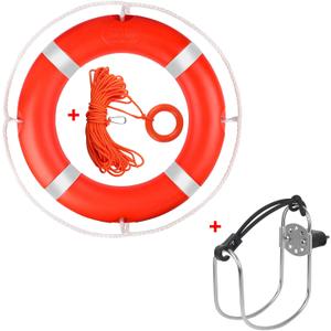 23"/28 Life Ring, Life Preserver Ring with 98.4FT Water Floating Lifesaving Rope,Boat Safety Throw Rings with Reflective Tape,(Orange) - 2 Size