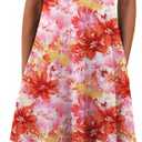 Zeagoo Women Summer Midi Dresses 2026 Hawaiian Bohemian Beach Cover Up Sundress Spaghetti Strap Casual Dress with Pockets (Large, Red Yellow)