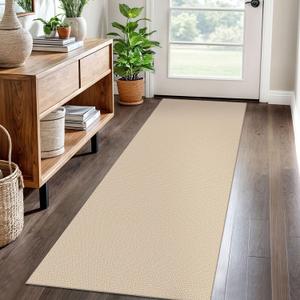EARTHALL Washable Runner Rug 2x6 Ft Non Slip Runners for Hallways Cotton Rubber Backed Kitchen Runner Braided Indoor Floor Carpet Runners for Entryway, Hallway, Kitchen, Bedroom, Golden Beige/White