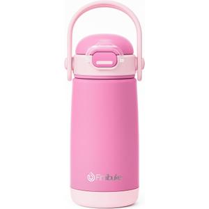 Fimibuke Kids Insulated Water Bottle with Straw Lid & Handle - 14oz BPA FREE 18/8 Stainless Steel Metal Tumbler Leak Proof Double Wall Vacuum Kids Cup Toddler Water Bottle for School Boys Girls (A5.Pink)