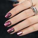 Cat Eye Press on Nails Short, Jofay Fashion Soft Gel Fake Nails, Purple-red Color-changing Shimmer Cat Eyes Nails, Reusable & Glossy Acrylic False Nails, Glue on Nails Kit Stick on Nails for Women