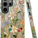 TnXee Case for Samsung Galaxy S25 Ultra,Stained Glass Bloom Flower Phone Case Drop Resistant Glossy 2 in 1 Solid Dual-Layer Cover for Girl Women