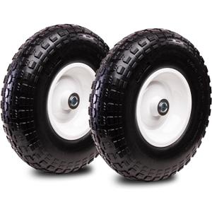 Taifa 2 PCS 13 Inch Solid Flat Free Replacement Tires and Wheels 4.00-6 with 5/8'' Bearing and 2.17'' Offset Hub, Air Less Wheel for Wheelbarrow/Wagon/Hand Truck/Trolley/Garden Scooter etc.