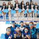 Realspring 148 Pcs Colleges Team Spirit Items Bulk University Team Spirit Week Accessories, Hand Clapper Noisemaker Whistle Cheerleading Pom Poms Shutter Glasses Sticker for Sports