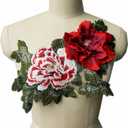 Large Embroidered 3D Peony Flowers Leaves Sew Patches Trimmings Applique Wedding Gown Dress Bridal Evening Cheongsam Dress DIY Decoration Craft (red)