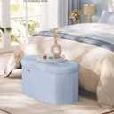 SONGMICS Folding Ottoman with Storage, Oval Bench, Velvet Fabric, 15"D x 30"W x 15"H