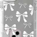 NITITOP Compatible with iPhone 11 Pro Max Case Mirror Cute Silk Ribbon Bow Knot Pattern for Girls Women Bowknot Ultra Slim with Bumper Protector Soft TPU Silver Protective Cover - White