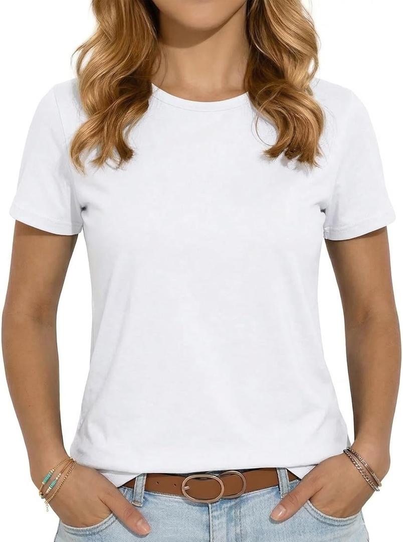 T Shirts for Women Graphic Short Sleeve Tees Summer Crewneck Loose Tops 2026 (L, White)