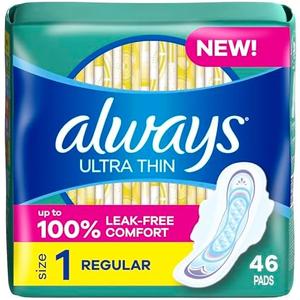 Always Ultra Thin Pads with Wings, Size 1, Regular, 88 Count