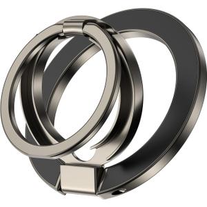 Magnetic Phone Ring Holder for MagSafe Dual-Side Magnetics, Removable Magsafe Phone Grip with Kickstand for Samsung Galaxy S25 S24 Ultra Z Flip7 iPhone 17 16e 16 Plus 15 Pro Max,Fit Magnetic Car Mount (gray)