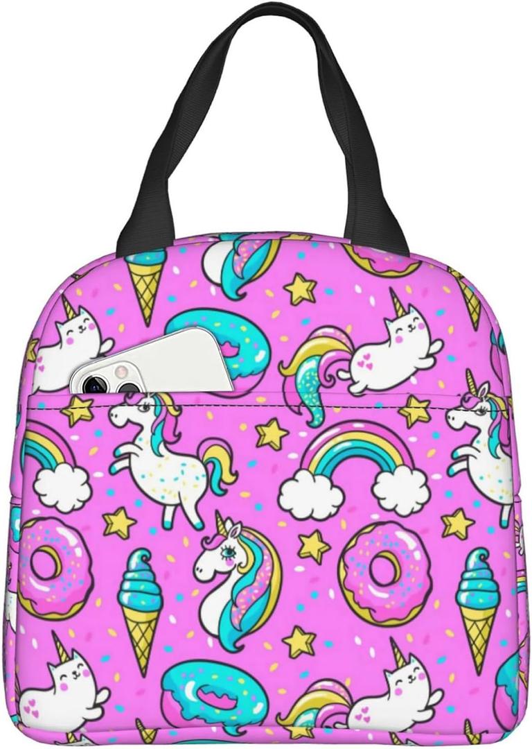 BLUBLU Unicorns Donuts Rainbow Portable Lunch Bag Insulated Cooler Bag for Travel/Picnic/Work (One Size)