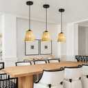 3 Pack Mini Rattan Pendant Lights Fixtures,6.54in Hand-Woven Boho Chandelier Rustic Farmhouse Wicker Pendant Hanging Light Fixtures for Kitchen Island Hallway Dining Room
