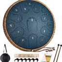 HOPWELL Steel Tongue Drum - 14 Inch 15 Note Tongue Drum - Hand Pan Drum with Music Book, Handpan Drums Mallets and Carry Bag, D Major (Navy Blue)