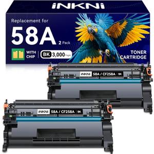 InkNI CF258A 58A Toner Cartridge Black (With Chip) Compatible Replacement for HP 58A 58X CF258A CF258X for LaserJet MFP M428fdw M428fdn M428dw M404 M428 Pro M404n M404dn M404dw Printer(2 Pack)