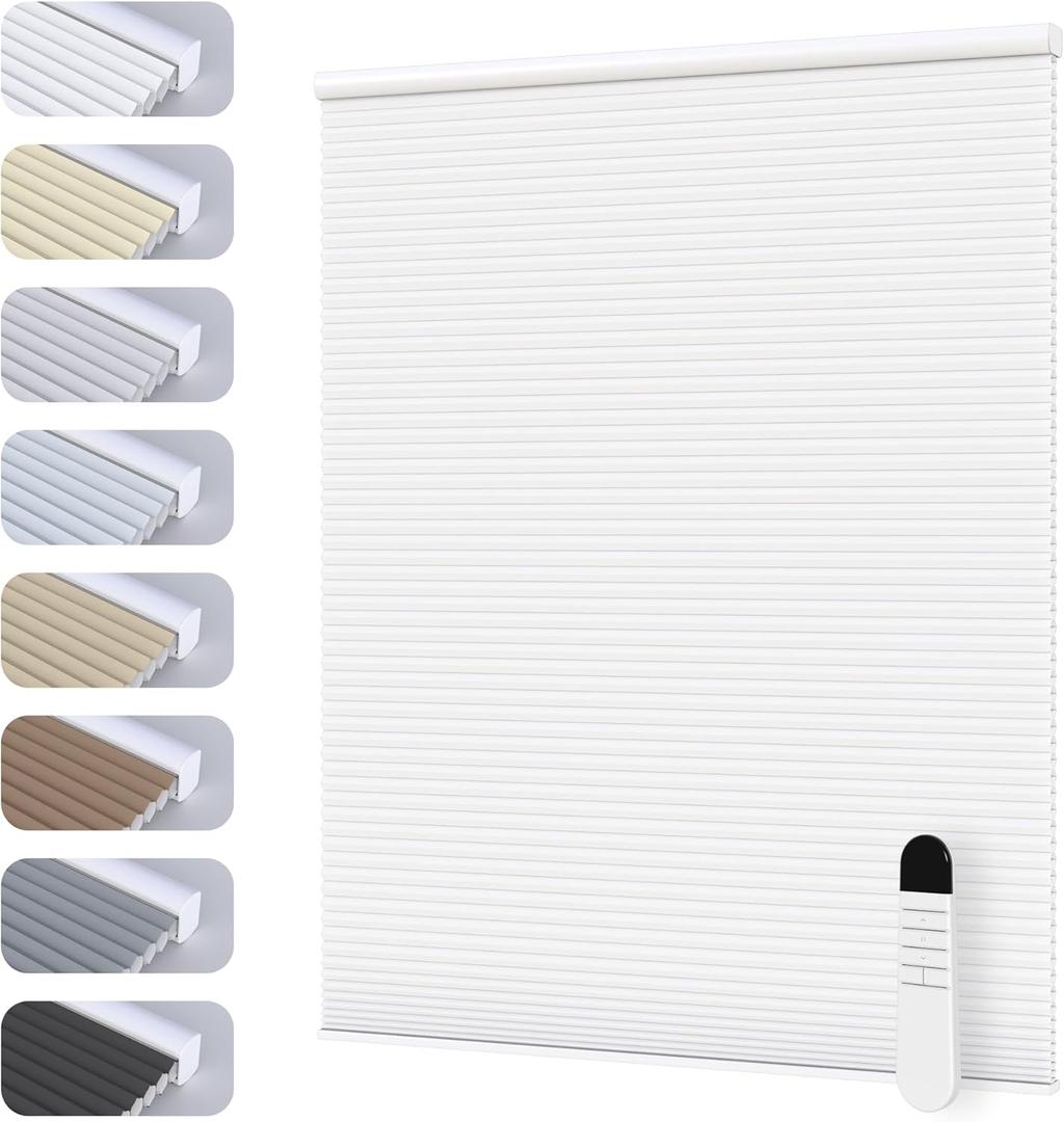 Motorized Cellular Shades with Cordless, Smart Electric Honeycomb Blind with Remote Control, Blackout or Light Filtering Fabric, Automatic Cellular Shades for Home and Office Indoor Window (Custom Size, Multicolor-basic Type)