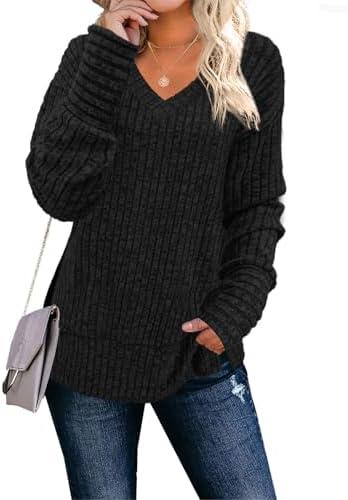 JomeDesign Womens Sweaters Long Sleeve V Neck Shirts Loose Casual Fashion Tops XXL