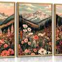 3 x 3pcs Boho Daisy Wall Art Wildflower Forest Scenery Posters Print Mountains Wall Decor Romantic Floral Pictures Minimalist Botanical Flower Canvas Painting Farmhouse Living Room Bedroom Unframed