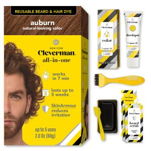 Reusable Hair & Beard Dye for Men  Auburn 7.04 | Up to 5 Uses, 7 Minutes | Natural Gray Coverage, No-Drip Cream with SkinArmour  Cleverman