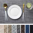 LEXMORE Placemats Set of 8 Vinyl/Plastic Woven Place Mats for Kitchen Table Indoor/Outdoor Washable Placemat Wipeable Dining Table Mats(Dark Gray)