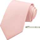 3 Size Silk Satin Mens Tie, Solid Necktie with Clip for Business and Wedding Party + Gift Box (Large, Light Pink)