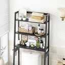 MallKing Over The Toilet Storage, Wooden 3-Tier Over-The-Toilet Rack Bathroom Space Saver Organizer, Freestanding Above Toilet with Toilet Paper Holder and Hooks (Black), 25.59W*11.02D*61.42H