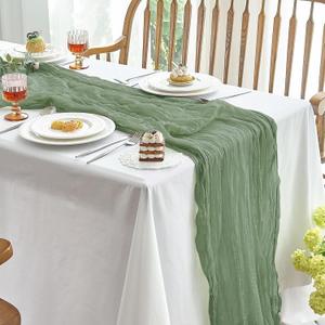 IVAPUPU 6 Pcs Cheesecloth Table Runner - 10ft Sage Green Boho Gauze Cheese Cloth Table Runners for Baby Shower Decoration Wedding Party Summer Garden Farmhouse