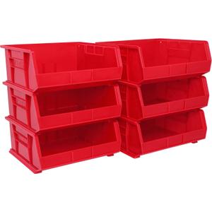 Akro-Mils 30250 AkroBins Plastic Storage Bins, Space-Saving Stackable Bins for Garage, Pantry, Craft Organization, 15" x 16" x 7", Red, 6-Pack