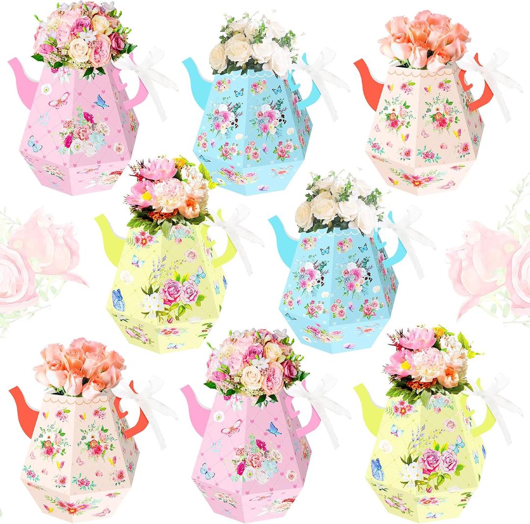 LaVenty 12 PCS Floral Tea Party Favor Bags Tea Party Vase Decoration Lets Partea Party Supplies Lets Partea Party Favor Boxes Tea Party Party Supplies Tea Party Gift Bags