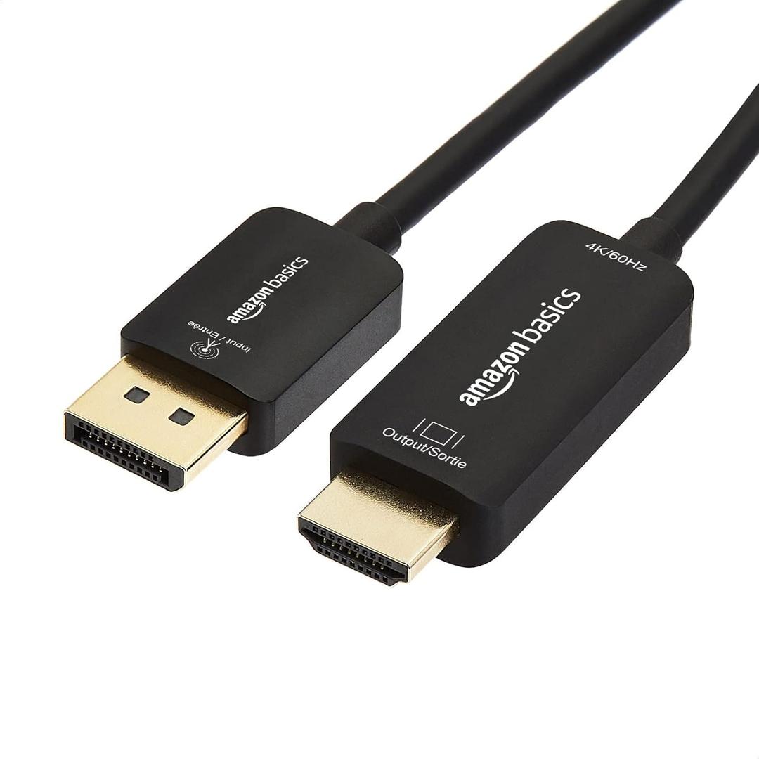 Amazon Basics DisplayPort to HDMI Cable, Uni-Directional, Computer to Screen, Video and Audio, 1080p, 1920x1200, 4K@60Hz, 3 ft, Gold-Plated Plug, Black