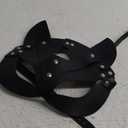 Cat Woman Eye Cover for Adults Women, Black Faux Leather Cat Ear Headpiece with Adjustable Strap, Halloween Cosplay Masquerade Costume Accessory for Party and Roleplay Outfits