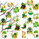 St. Patrick's Day Ornaments Decoration, 36pcs St. Patrick's Day Tree Decorations Wooden Irish Saint Patricks Day Hanging Ornament for St Patricks Day Decorations Accessories