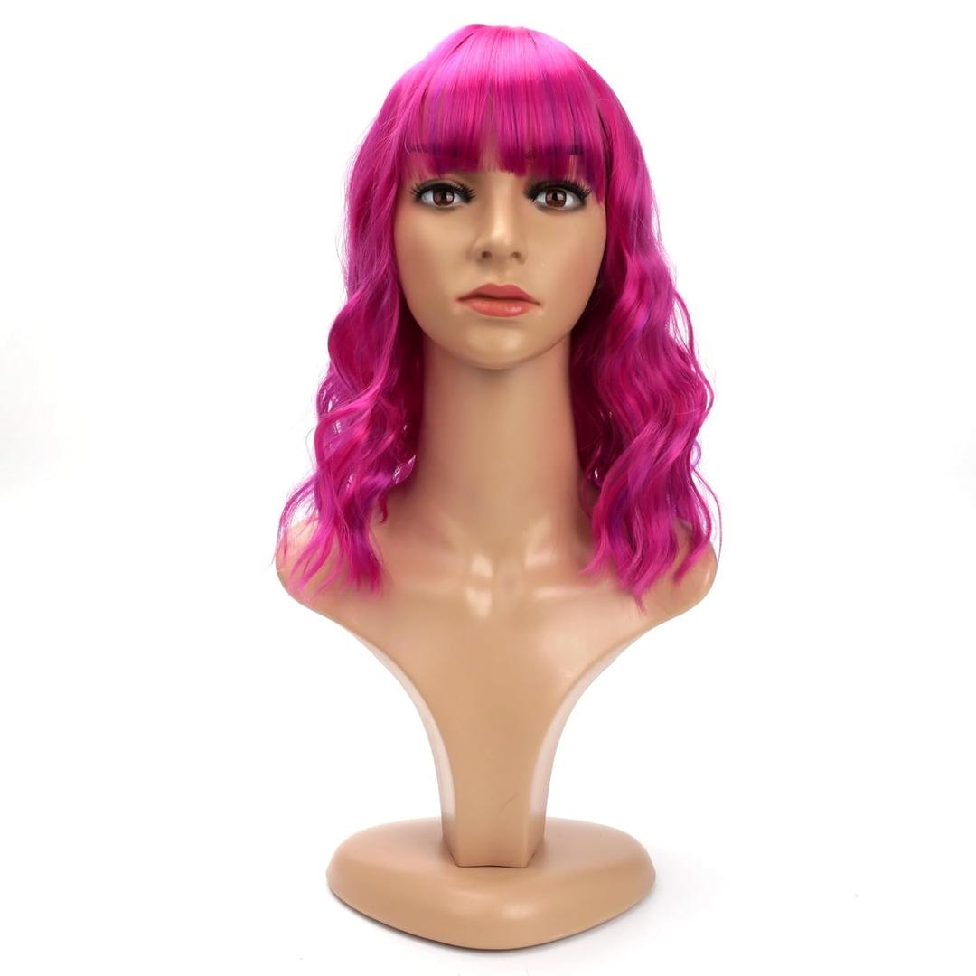 Bob Wig for Women|Short Wig Curly Wig for Women|Synthetic Bob Wig With Bangs for Daily Use (Rose Mixed Purple)