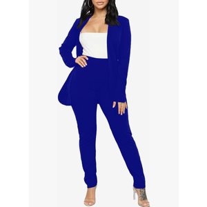 Aro Lora Women's 2 Piece Outfit Casual Solid Open Front Blazer and Pencil Pant Suits Set (2XL, Royal Blue)