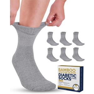 Pembrook Bamboo Viscose Diabetic Socks for Women & Men - 6 Pairs Ankle Socks for Swollen Feet | Neuropathy Socks | Moisture Wicking Ankle Neuropathy Socks for Men | Mens Diabetic Socks | Gray (Large)
