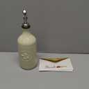 Sweejar 16 Oz Ceramic Olive Oil Dispenser Bottle, Oil Dispenser for Kitchen with Gravity Spout, Relief Opaque Oil Container for Evoo, Avocado Oil, Vinegar, Soy Sauce, 1 Pack(Beige, Silver Spout)