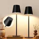 Kakanuo Cordless Table Lamp, 3 Color Stepless Dimming, 5000mAh Rechargeable Battery Powered, Outdoor LED Lamps, for Dining Room, Living Room, Bedroom, Bar, Cafe, Restaurant, Patio, Camping - Black (2 Pack 14in - Triangle Shade)