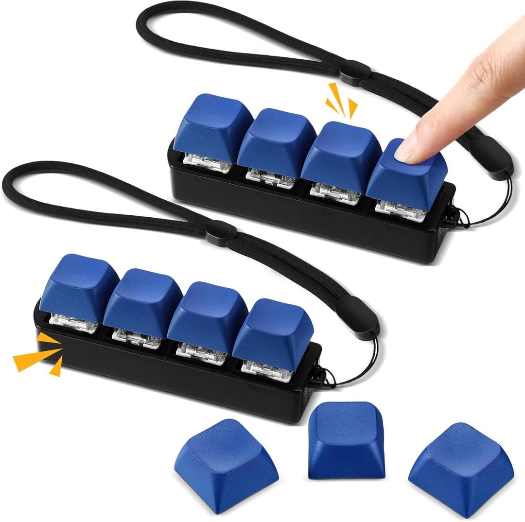 2 Pcs Keyboard Fidget Toy Four-Button Clicker Mechanical Fidget Keyboard Keychain Clicking Toy ADHD Stress Relief Finger Gift(Blue)