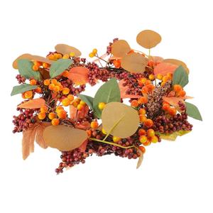 GLEAVI Artificial Thanksgiving Harvest Wreath with Red Berry Garland, 35x35cm Fall Door Hanging Decoration for Home and Party Festival Accents