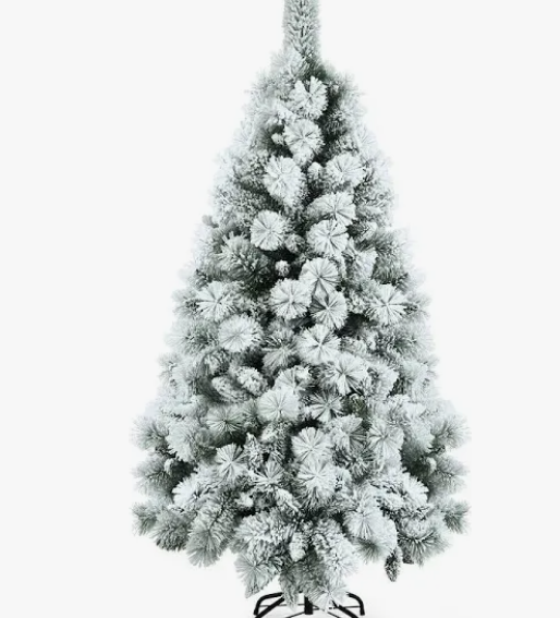 7ft Snow Flocked Hinged Artificial Slim Christmas Tree with Pine Needles