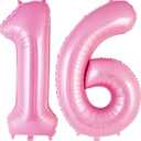 Pink Number 16 Balloon, 40 Inch Big Large Foil Helium Number Balloons, Giant Mylar Number 16 Balloons for 16 Years Old Birthday Party Decorations Supplies Anniversary