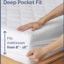 Quilted Fitted Mattress Pad Protector Queen Size - Elastic Fitted Mattress Topper & Cover - Breathable, Soft, Low Profile Top Cover with 8-16 Inch Deep Pockets - Easy-Fit & Machine Washable - White