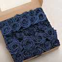 Ling's moment Artificial Flowers Fake Roses Faux Foam Peony Combo for DIY Wedding Bouquets Centerpieces Arrangements Bridal Shower Party Home Decorations, Navy Blue, 24pcs