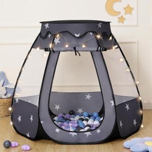 Pop Up Play Tent with Star LightNeutral Toy for Boy Girl Birthday Gifts, Portable Ball Pit with Outdoor Carry Bag, Collapsible Kids Tent for Toddler Indoor Activity Playhouse,NO Balls(Black)