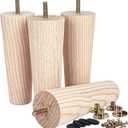 8 inch Unfinished Ash Wood Furniture Legs, LAVANE Set of 4 MidCentury Modern Tapered Wooden Replacement Feet with PreDrilled 5/16 Inch Bolt & Mounting Plates for Sofa Couch Bed Armchair Ottoman