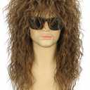karlery 70s 80s Rocker Metal Mullet Wig Mens Long Curly Light Brown Wig for Halloween Costume Anime Party